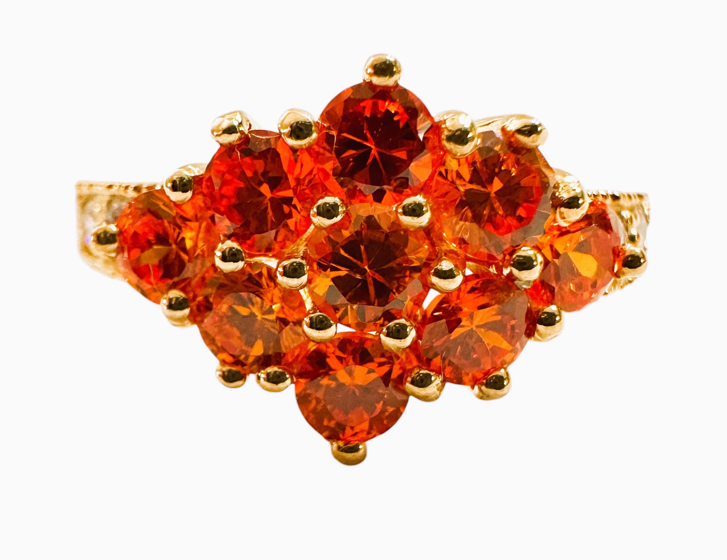 Round Cut New 2.8 Carat Spessartite Garnet & Diamond Cut Sapphire Y Gold PL Sterling Ring