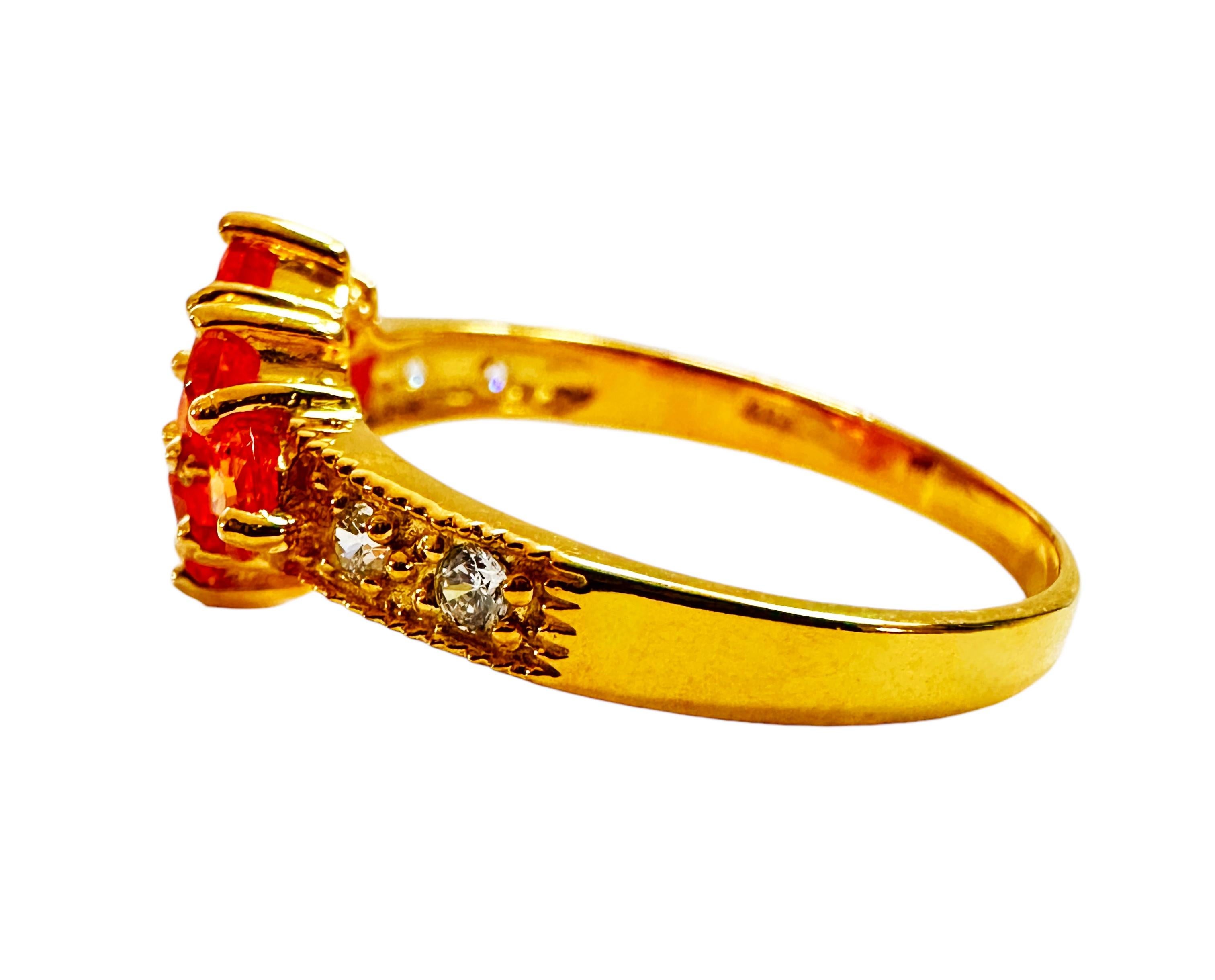 New 2.8 Carat Spessartite Garnet & Diamond Cut Sapphire Y Gold PL Sterling Ring In New Condition In Eagan, MN