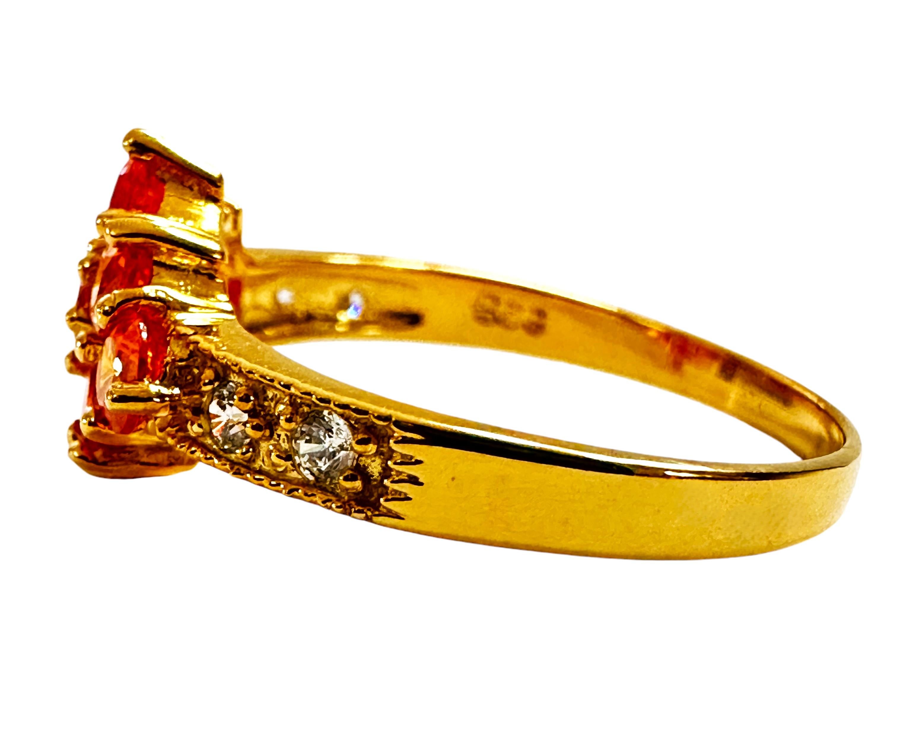 New 2.8 Carat Spessartite Garnet & Diamond Cut Sapphire Y Gold PL Sterling Ring 1