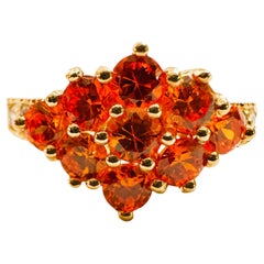 New 2.8 Carat Spessartite Garnet & Diamond Cut Sapphire Y Gold PL Sterling Ring