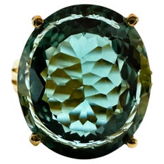 New African 10.05 ct Green Tourmaline 
Diamond Cut Sapphire RGold Plated Ring