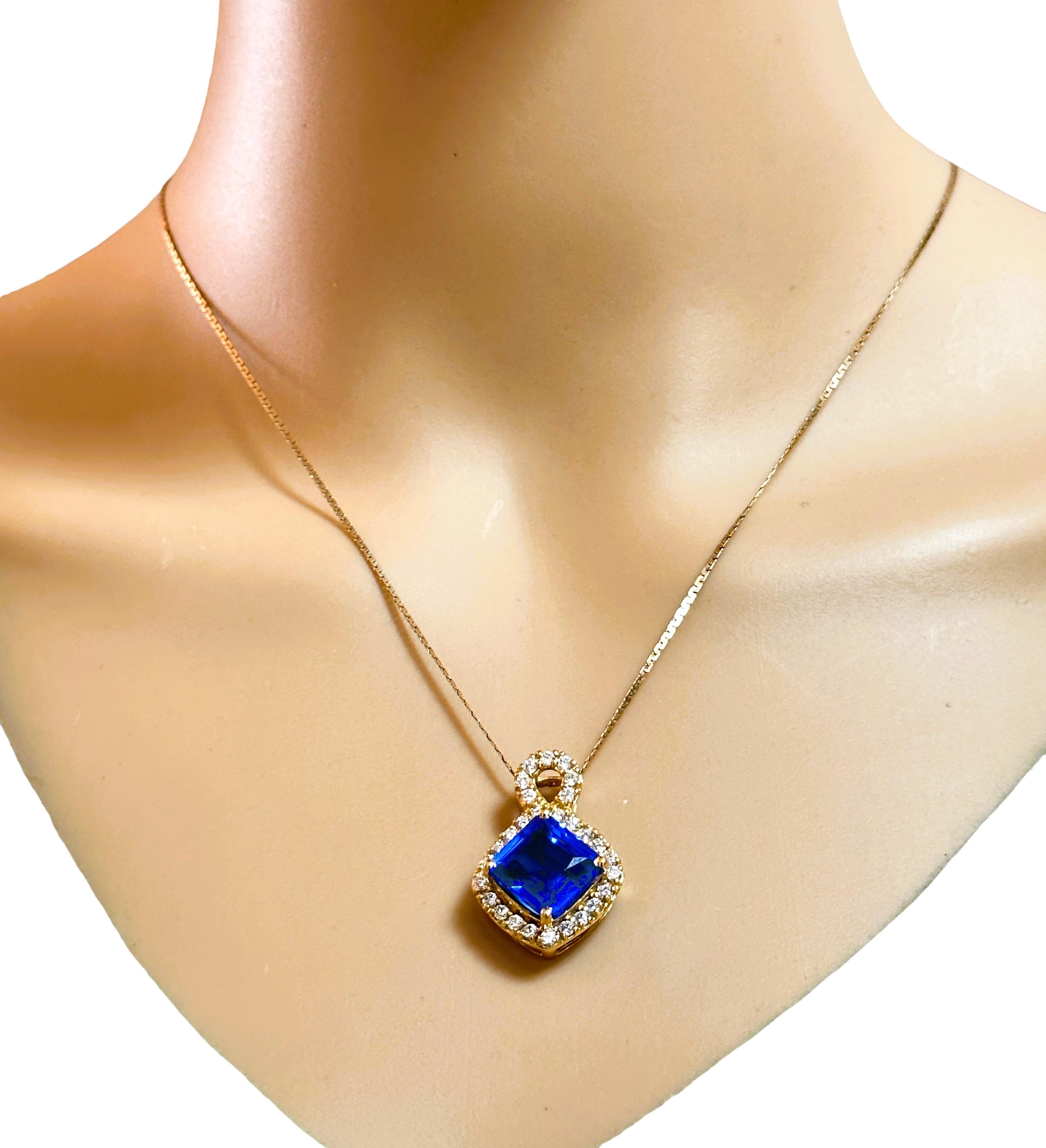Art Deco New African 10.2 Ct Swiss Blue Topaz Yellow Gold Plated Sterling Pendant For Sale