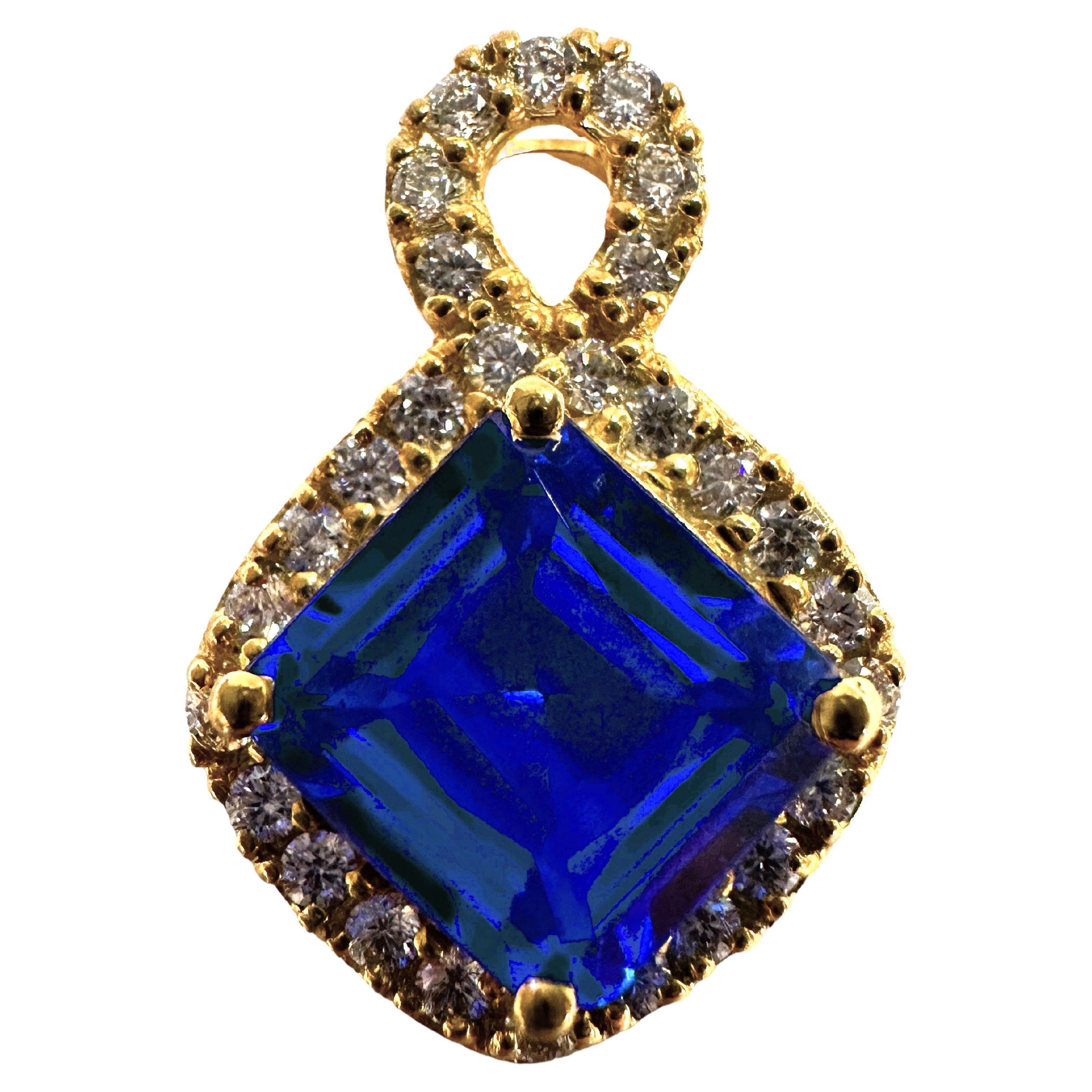 New African 10.2 Ct Swiss Blue Topaz Yellow Gold Plated Sterling Pendant