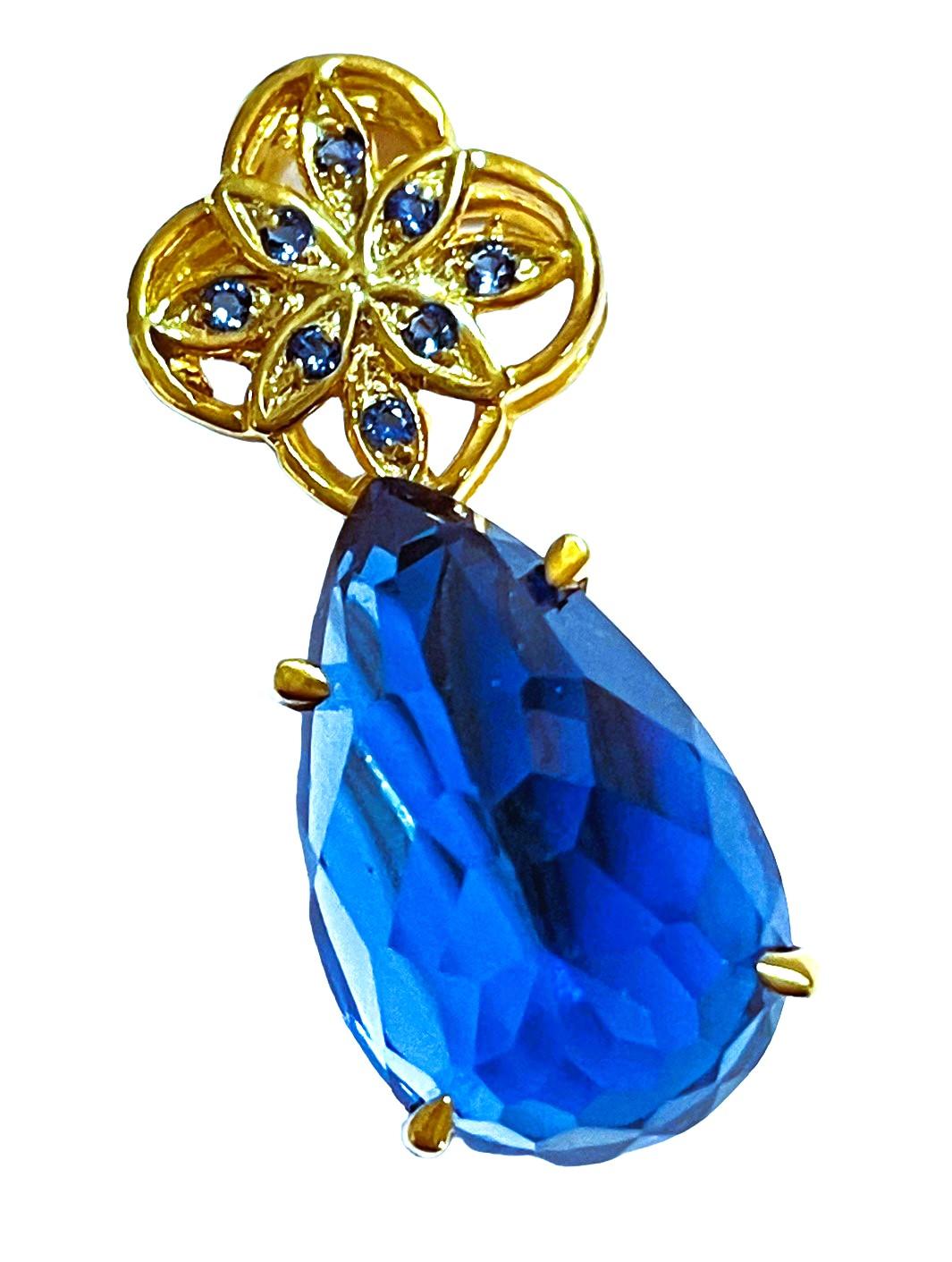 Pear Cut New African 10.3 Ct Swiss Blue Pear Topaz Yellow Gold Plated Sterling Pendant