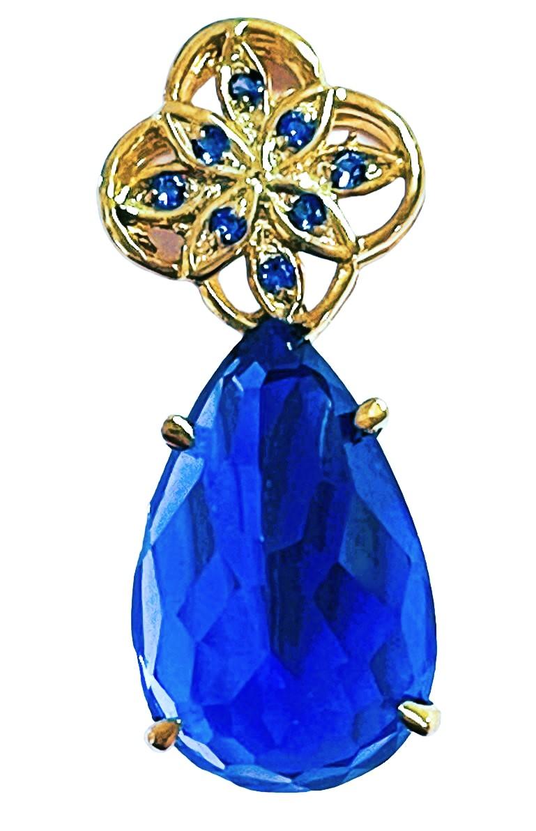 Women's New African 10.3 Ct Swiss Blue Pear Topaz Yellow Gold Plated Sterling Pendant