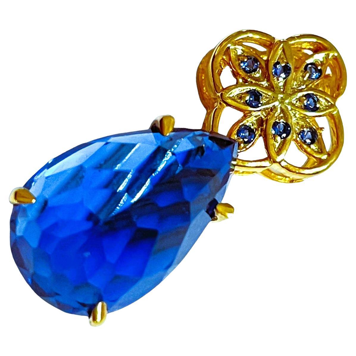 New African 10.3 Ct Swiss Blue Pear Topaz Yellow Gold Plated Sterling Pendant