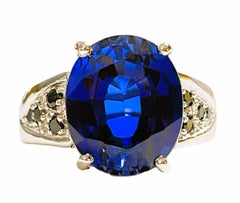 New African 10.4 Ct Kashmir Blue Sapphire & Black Spinel Sterling Ring