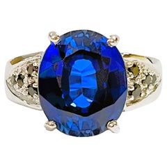 New African 10.4 Ct Kashmir Blue Sapphire & Black Spinel Sterling Ring