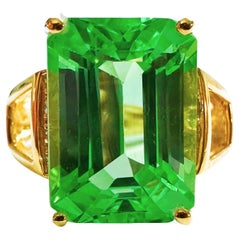New African 10.7 Ct Green & White Sapphire Yellow Gold Plated Sterling Ring