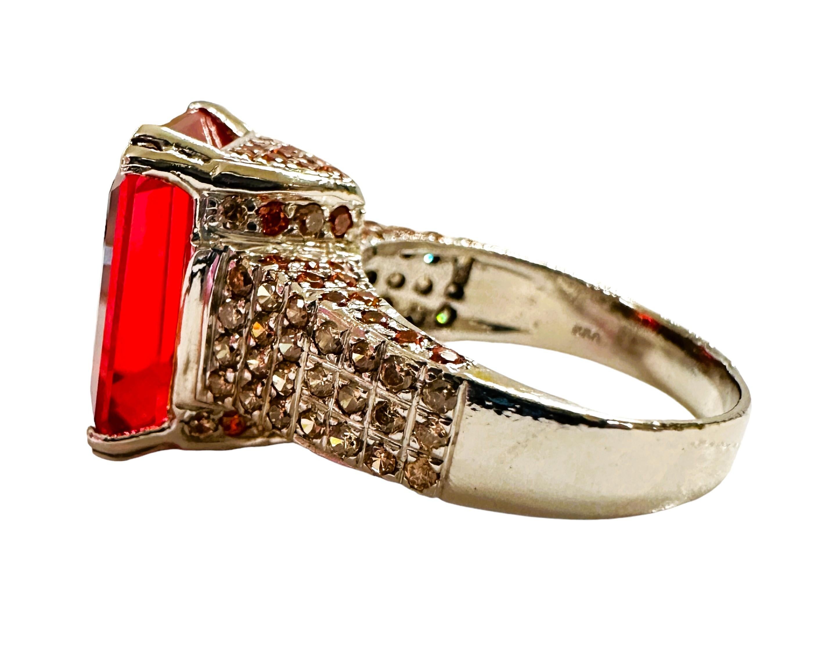 Art Deco New African 10.7 Ct Pink Padparadscha & Champagne Sapphire Sterling Ring