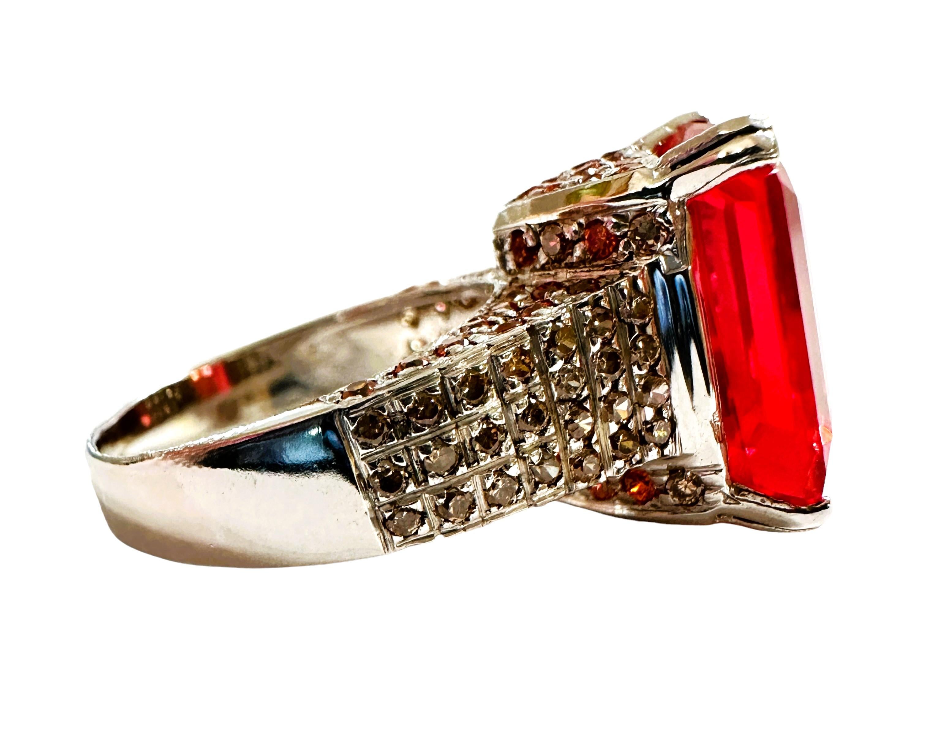 New African 10.7 Ct Pink Padparadscha & Champagne Sapphire Sterling Ring In New Condition In Eagan, MN