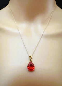 New African 10.85 ct Fanta Spessartite Garnet Pear Yellow Gold Plated Necklace