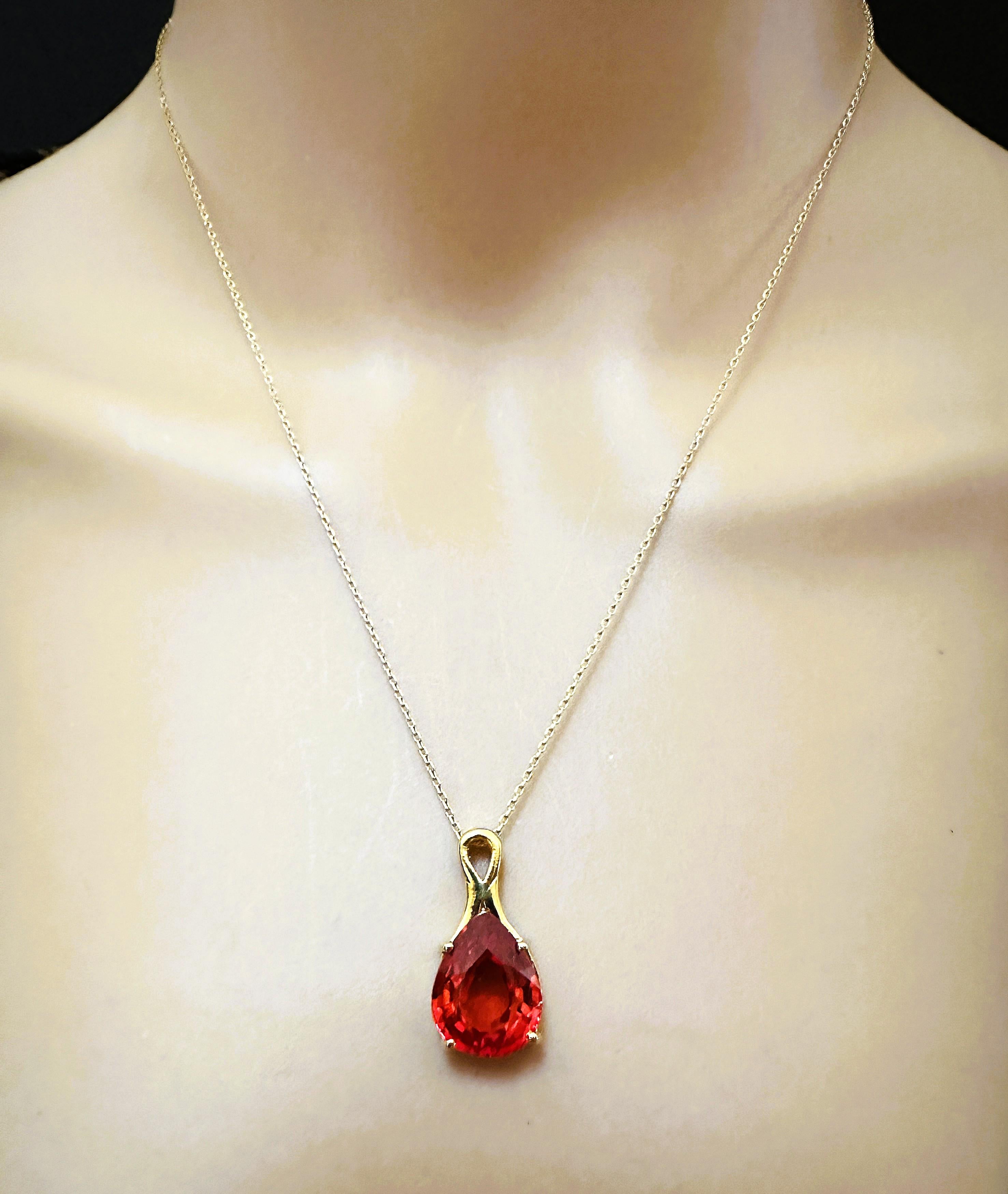 Pear Cut New African 10.85 ct Fanta Spessartite Garnet Pear Yellow Gold Plated Necklace