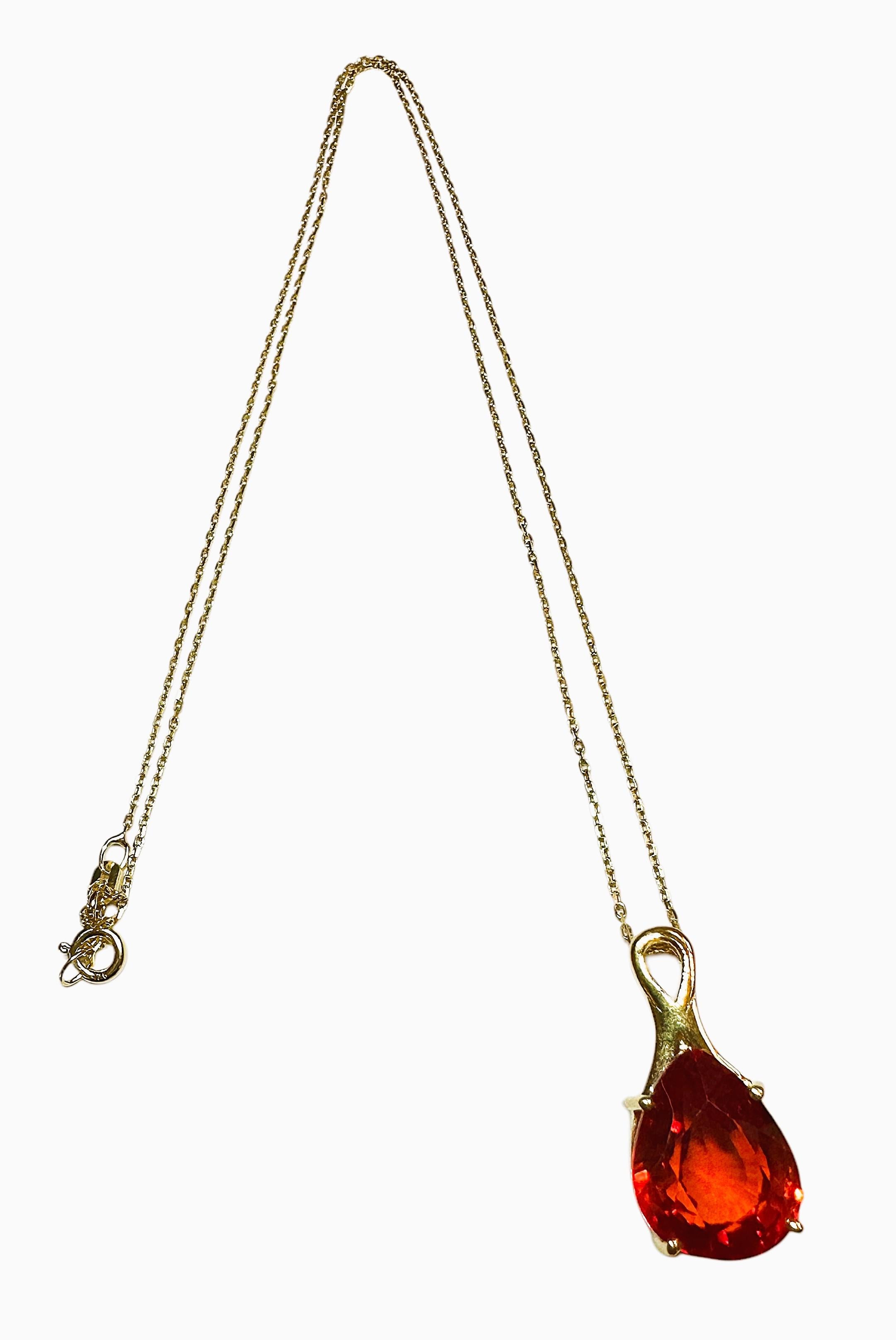 New African 10.85 ct Fanta Spessartite Garnet Pear Yellow Gold Plated Necklace In New Condition In Eagan, MN