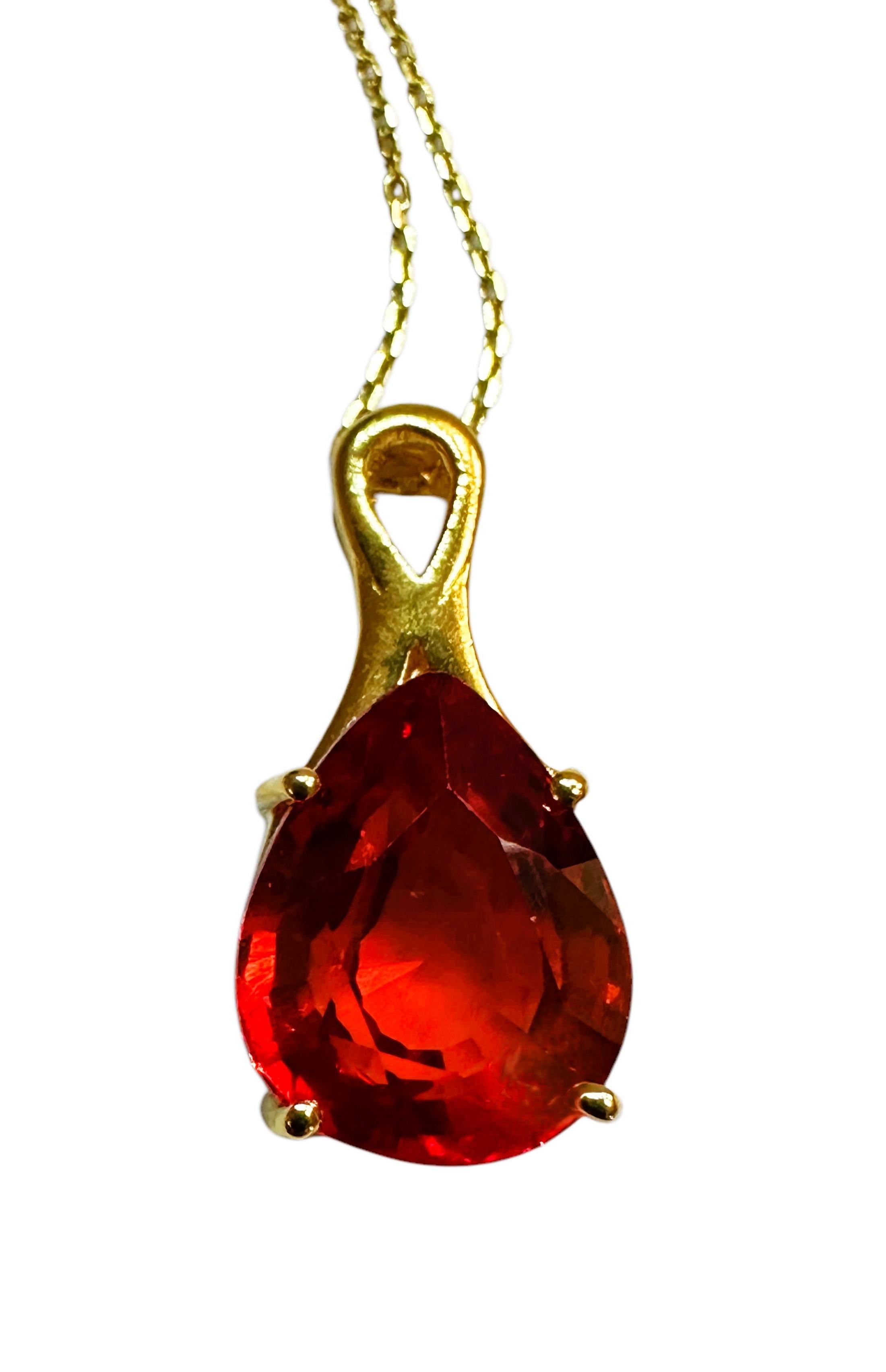 Women's New African 10.85 ct Fanta Spessartite Garnet Pear Yellow Gold Plated Necklace