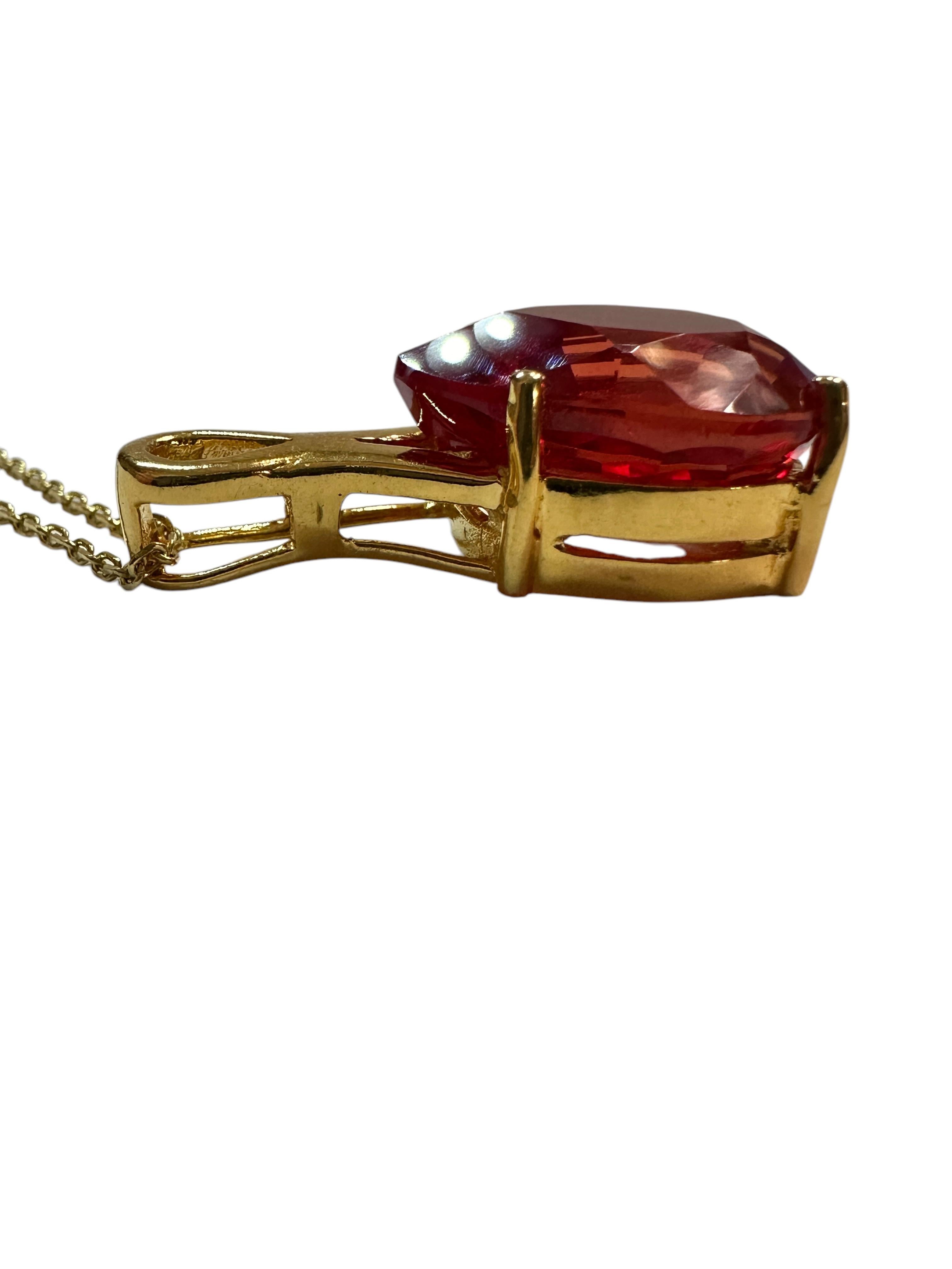 New African 10.85 ct Fanta Spessartite Garnet Pear Yellow Gold Plated Necklace 1