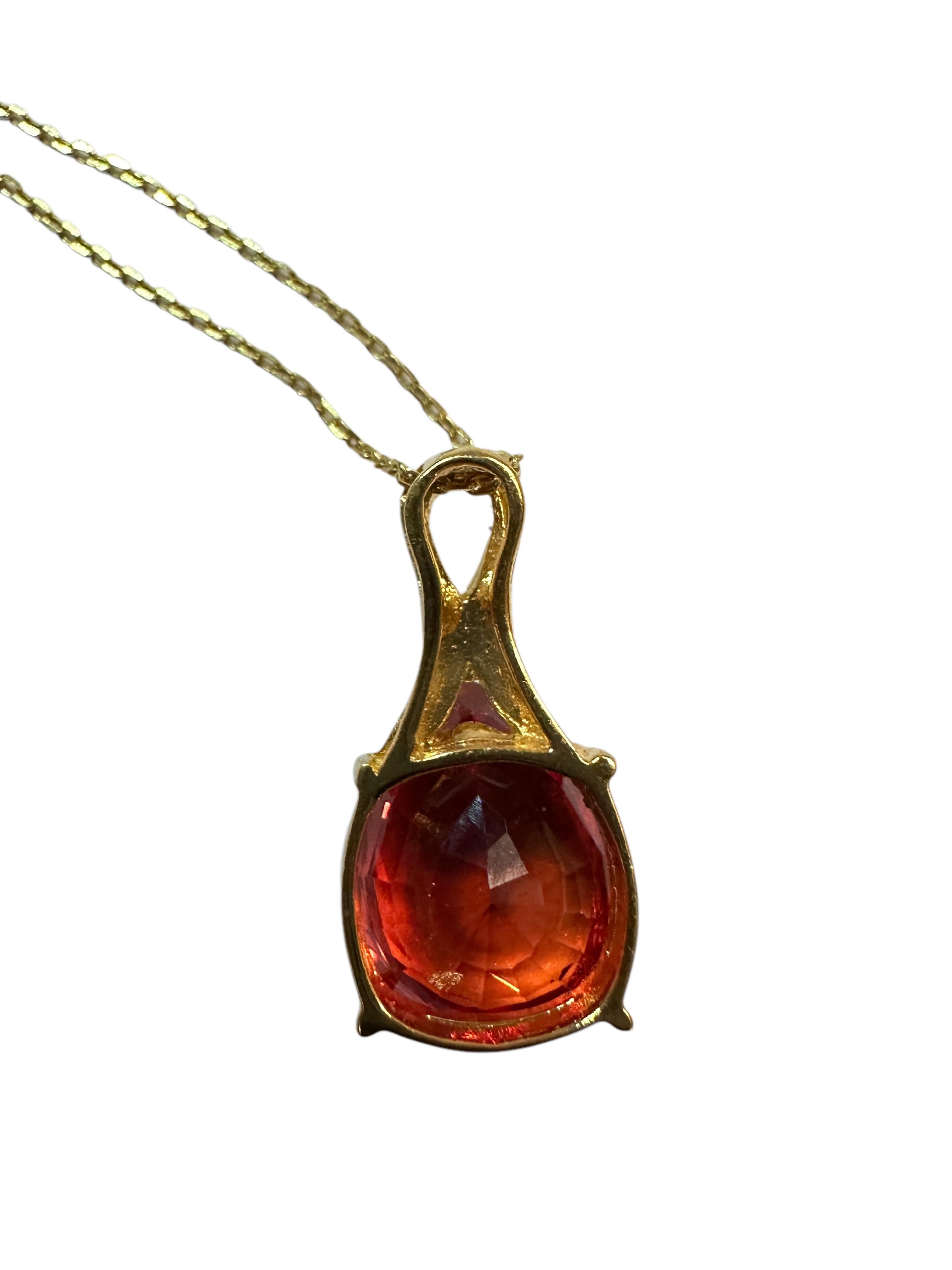 New African 10.85 ct Fanta Spessartite Garnet Pear Yellow Gold Plated Necklace 2