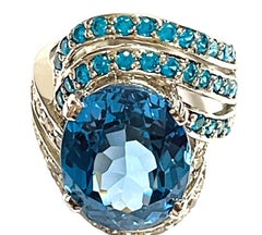New African 11.20 Ct Swiss Blue Topaz & Paraiba Blue Apatite Sterling Ring 6.0