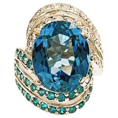New African 11.20 Ct Swiss Blue Topaz & Paraiba Blue Apatite Sterling Ring 6.0