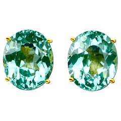 New African 11.30 Ct Bluish Green Paraiba Tourmaline YGold PL Sterling Earrings