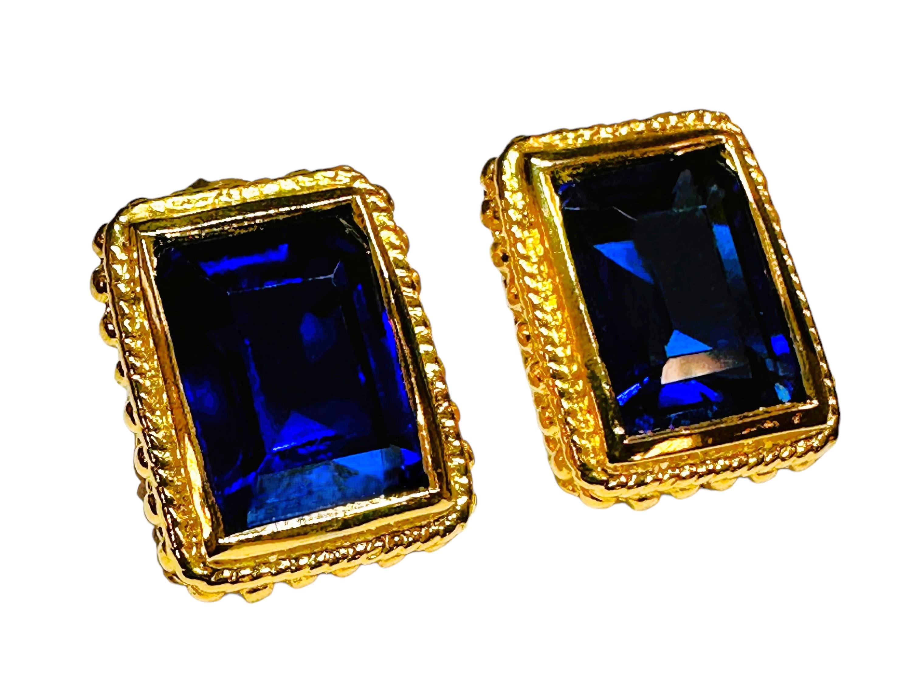 Art Deco New 11.40 Carat Blue Sapphire Baguette Yellow Gold Plated Sterling Earrings For Sale