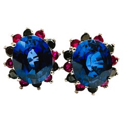 New African 11.70 Ct Blue and Red Sapphire Post Sterling Earrings