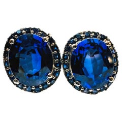 New African 11.70 Ct Dark Blue Sapphire Handmade Post Sterling Earrings
