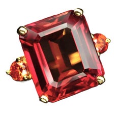 New African 11.75 Ct Fanta Spessartite Garnet Yellow Gold Plated Sterling Ring