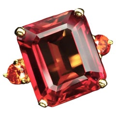 New African 11.75 Ct Fanta Spessartite Garnet Yellow Gold Plated Sterling Ring
