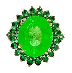 New African 11.9 Ct Emerald Green Garnet & Green Sapphire Sterling Ring