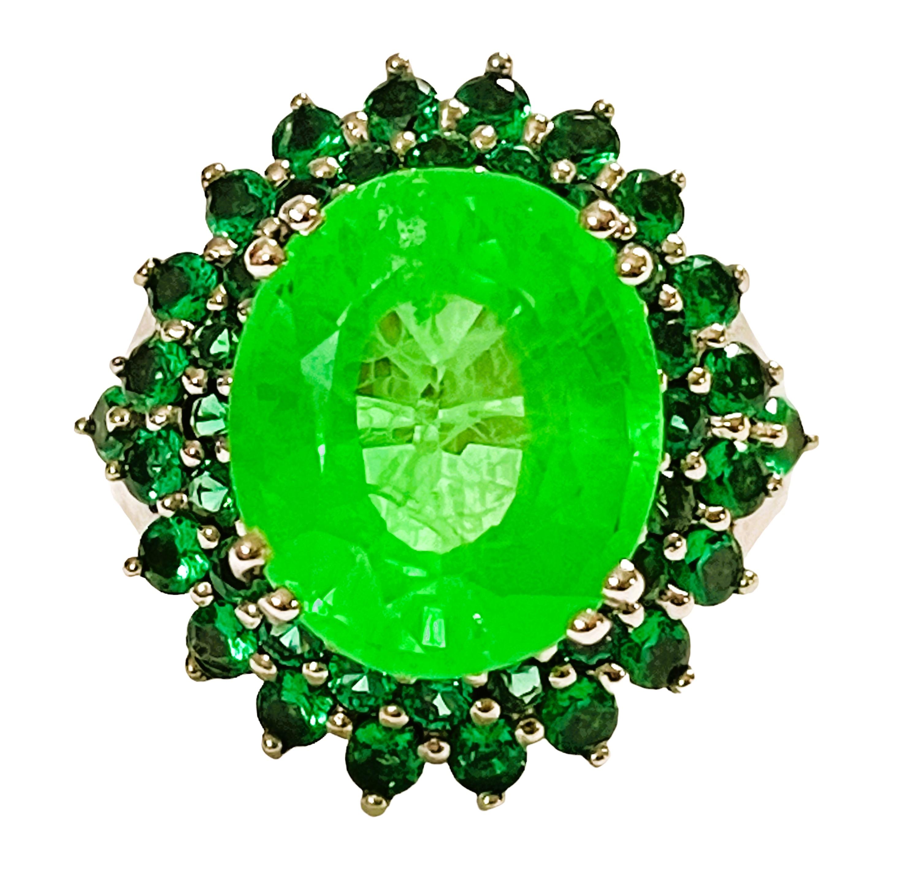 Art Deco New African 11.9 Ct Emerald Green Garnet & Green Sapphire Sterling Ring