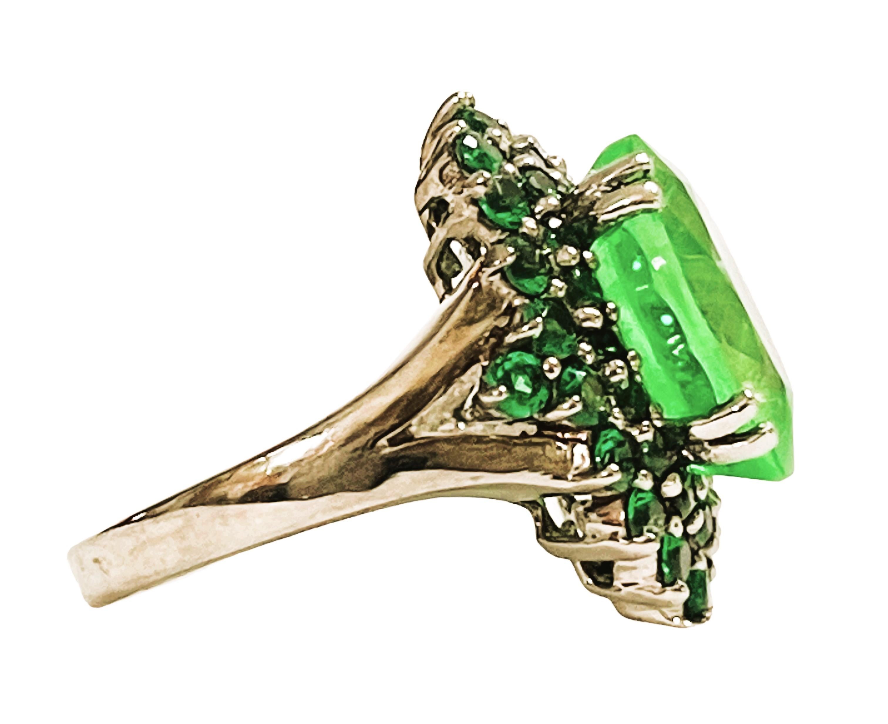 Women's New African 11.9 Ct Emerald Green Garnet & Green Sapphire Sterling Ring