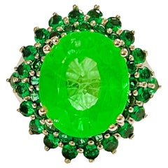 New African 11.9 Ct Emerald Green Garnet & Green Sapphire Sterling Ring
