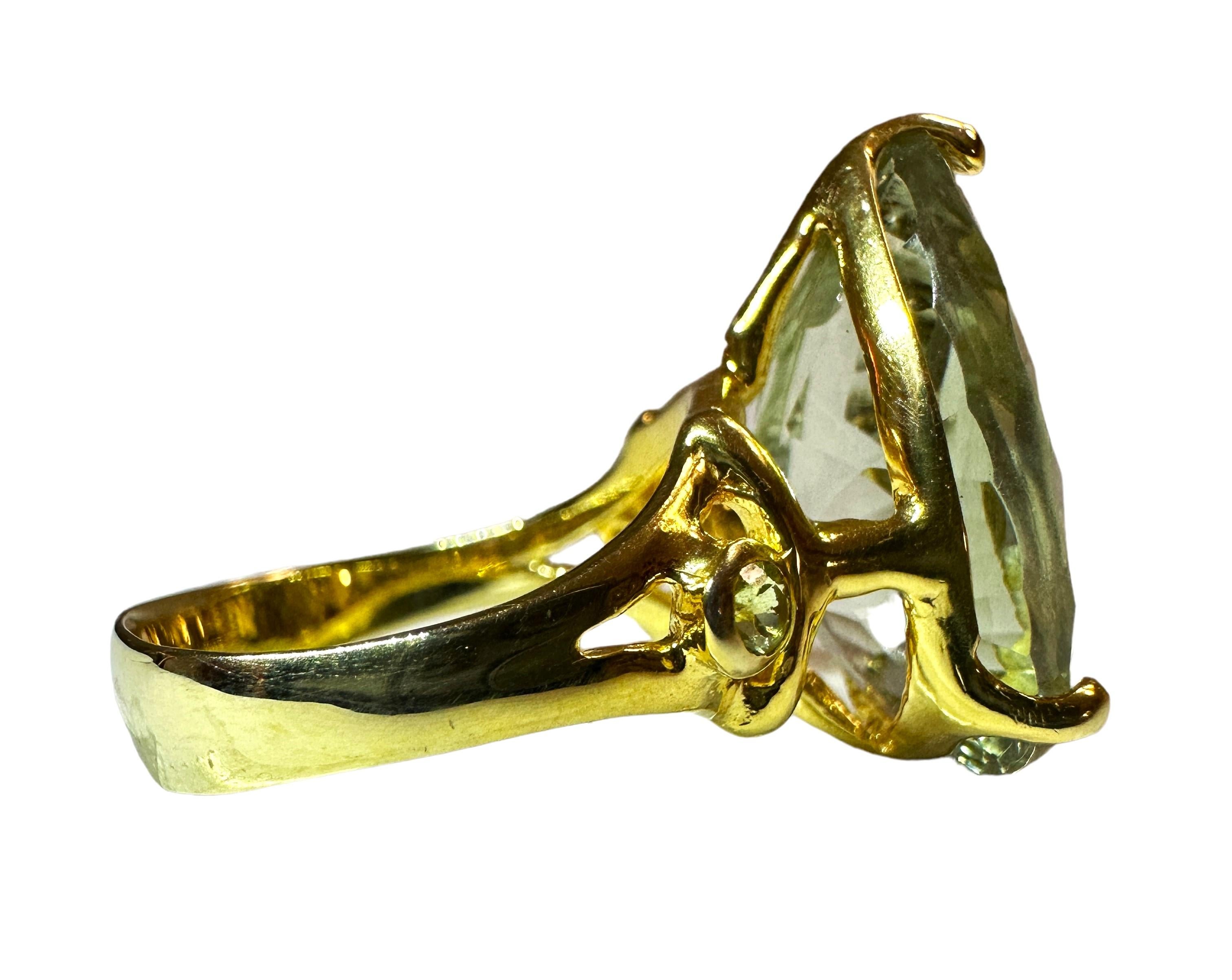 Neuer afrikanischer 12 Karat grüner Amethyst Gelbgold vergoldeter Sterling Ring Größe 7 (Tropfenschliff)