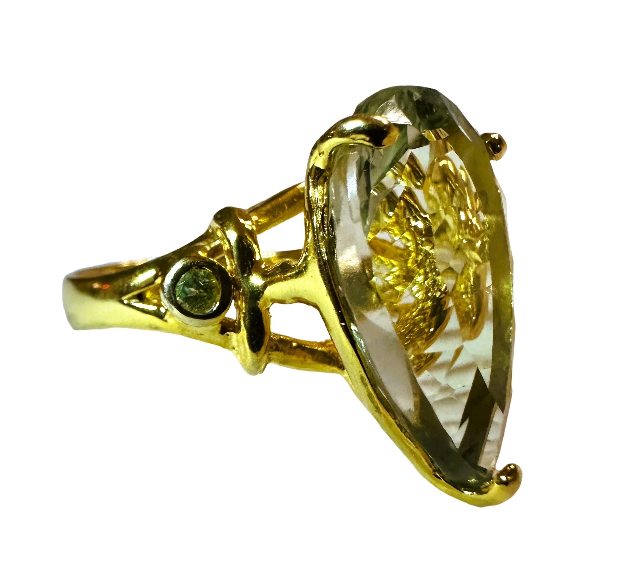 Neuer afrikanischer 12 Karat grüner Amethyst Gelbgold vergoldeter Sterling Ring Größe 7 im Zustand „Neu“ in Eagan, MN
