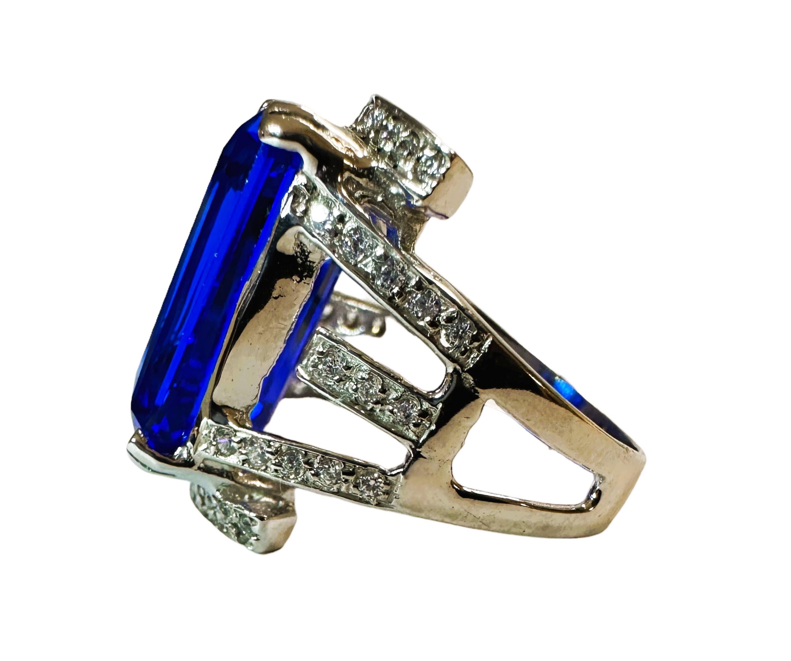 Art Deco New African 12.0 ct Neon Blue Topaz & White Sapphire Sterling Ring Size 6
