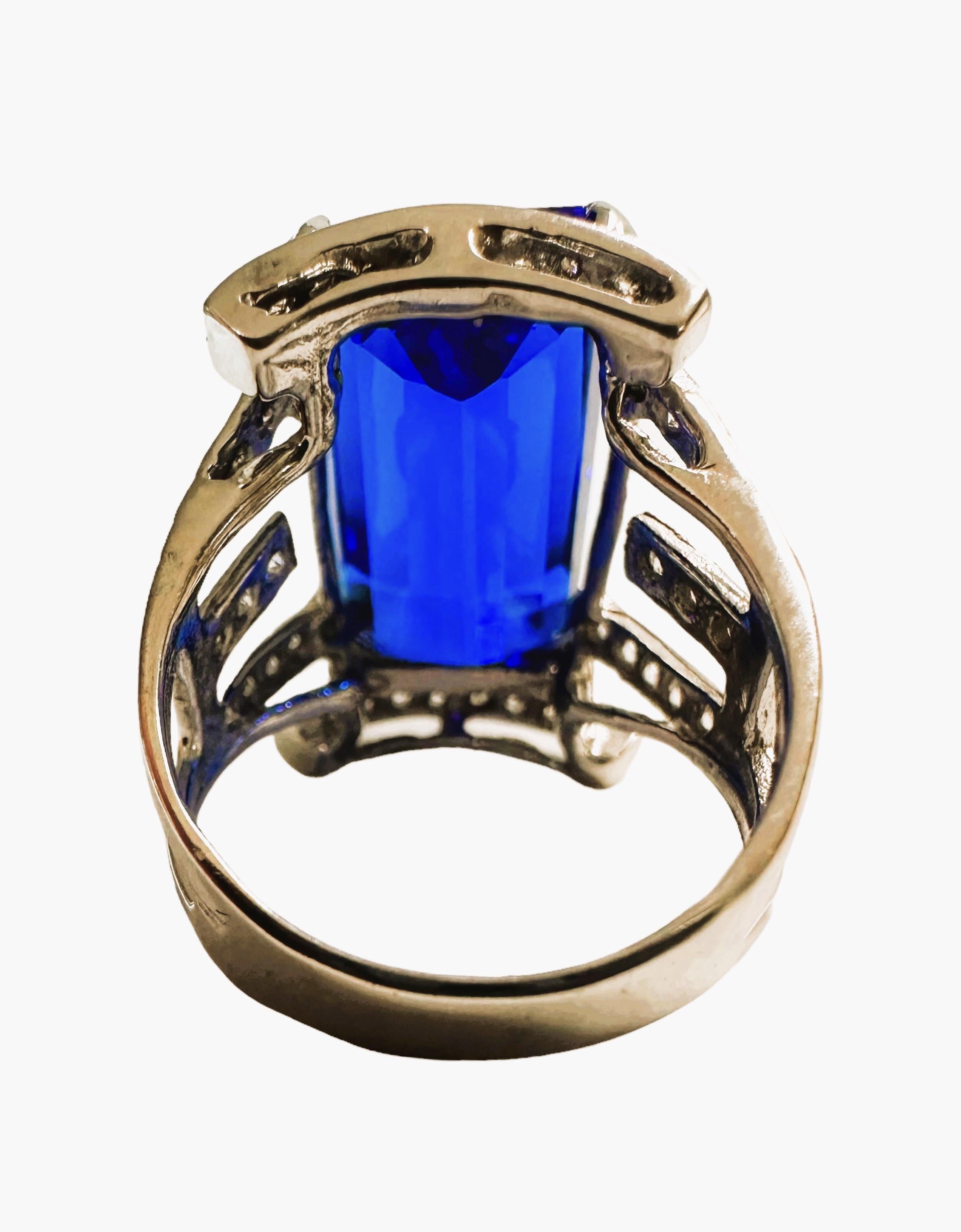 Baguette Cut New African 12.0 ct Neon Blue Topaz & White Sapphire Sterling Ring Size 6