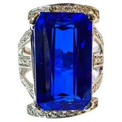 New African 12.0 ct Neon Blue Topaz & White Sapphire Sterling Ring Size 6