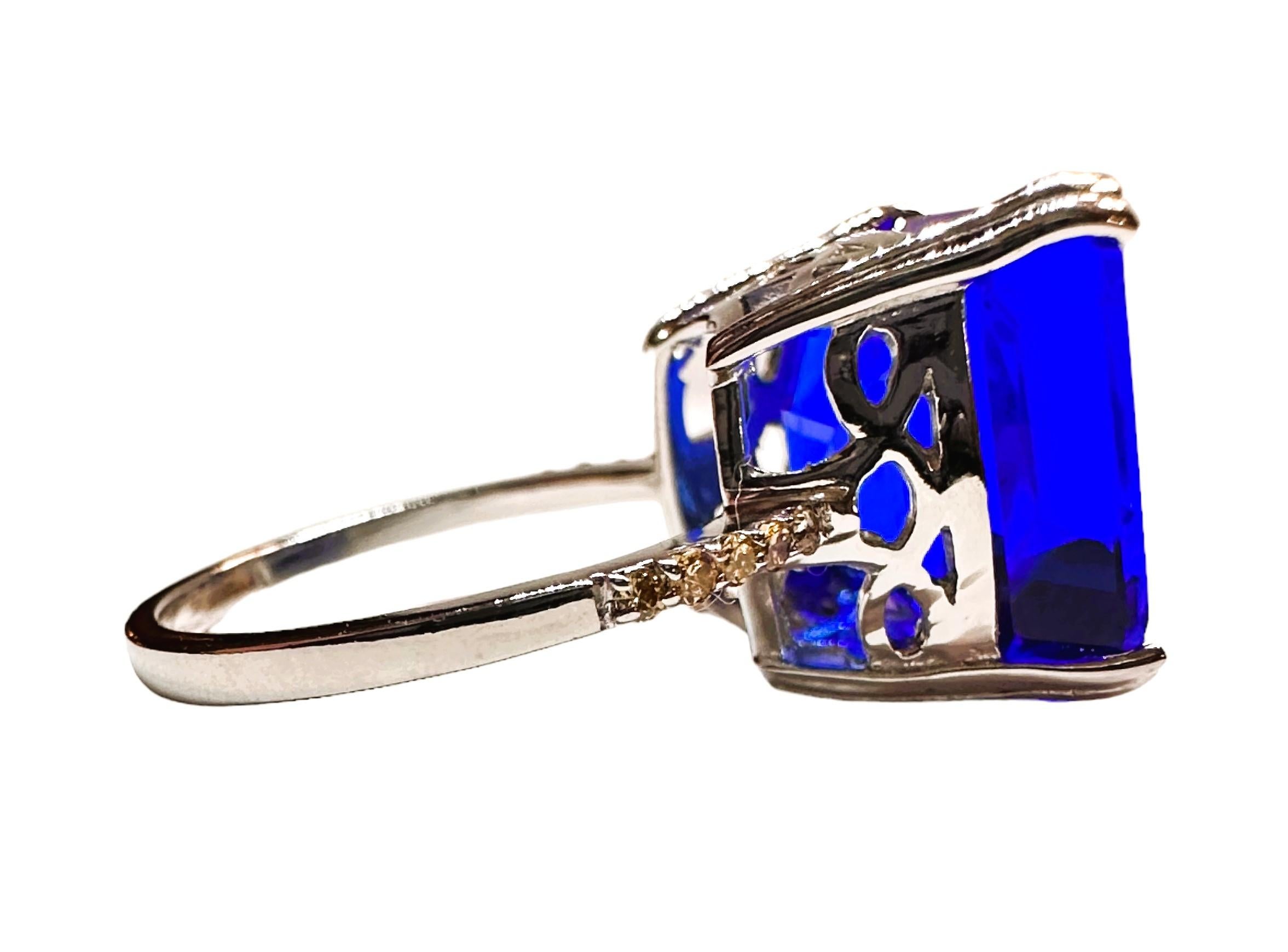 Asscher Cut New 12.5 Carat Royal Blue Topaz & Diamond Cut Sapphire Sterling Ring