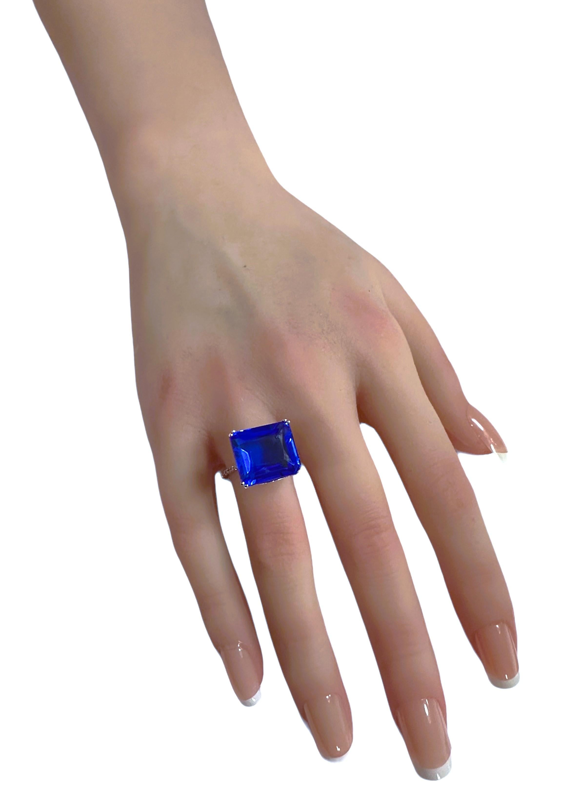 New 12.5 Carat Royal Blue Topaz & Diamond Cut Sapphire Sterling Ring In New Condition In Eagan, MN