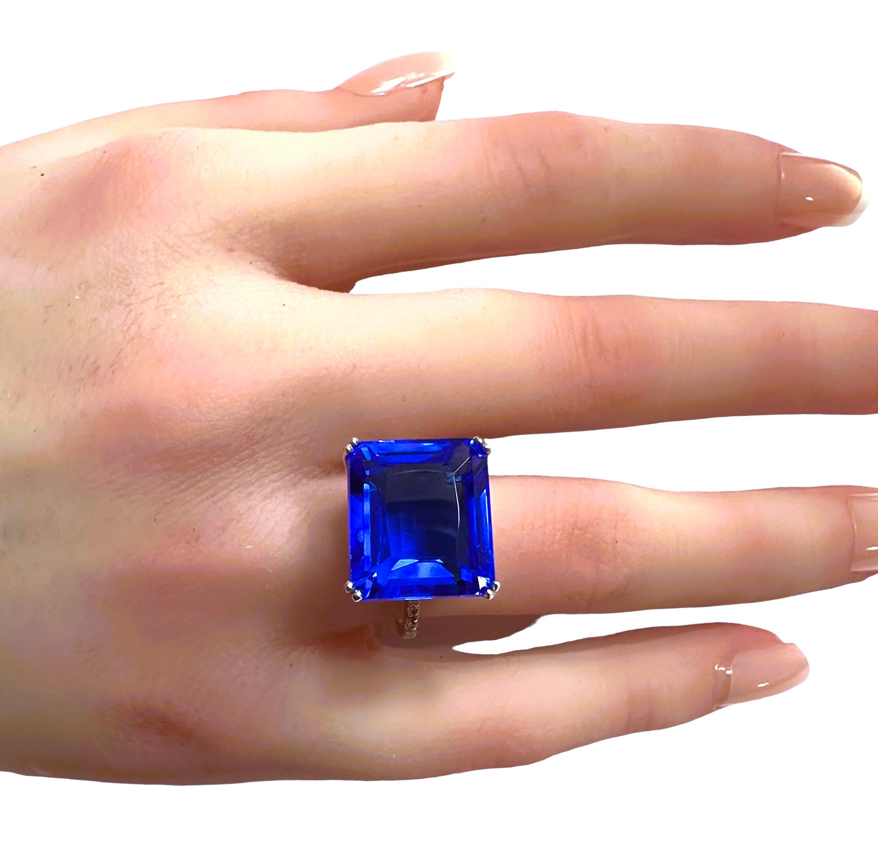 Women's New 12.5 Carat Royal Blue Topaz & Diamond Cut Sapphire Sterling Ring