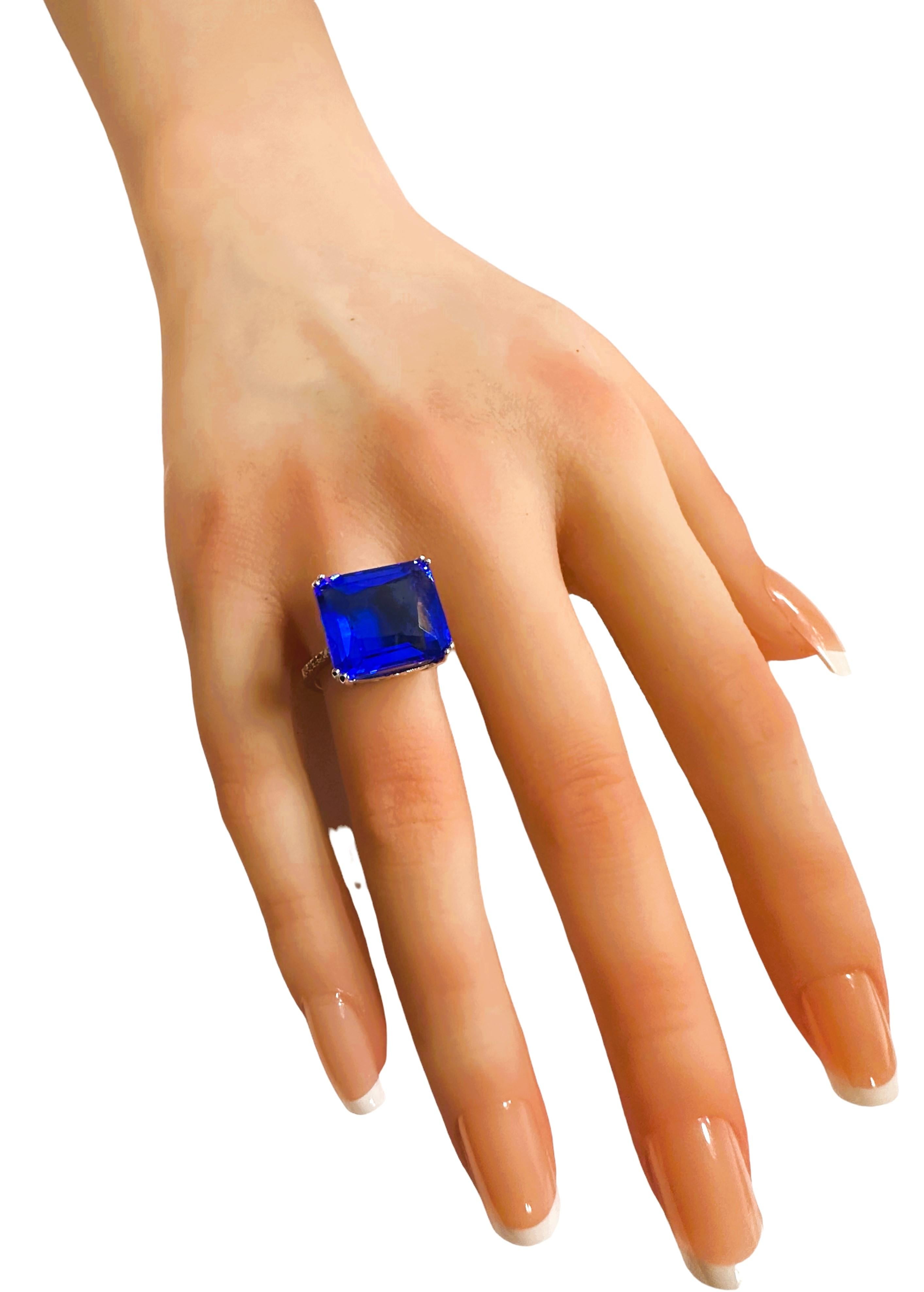 New 12.5 Carat Royal Blue Topaz & Diamond Cut Sapphire Sterling Ring 1