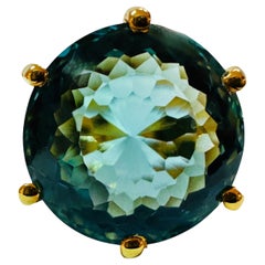 New African 12.80 Ct Blue Green Tourmaline Yellow Gold Plated Sterling Ring