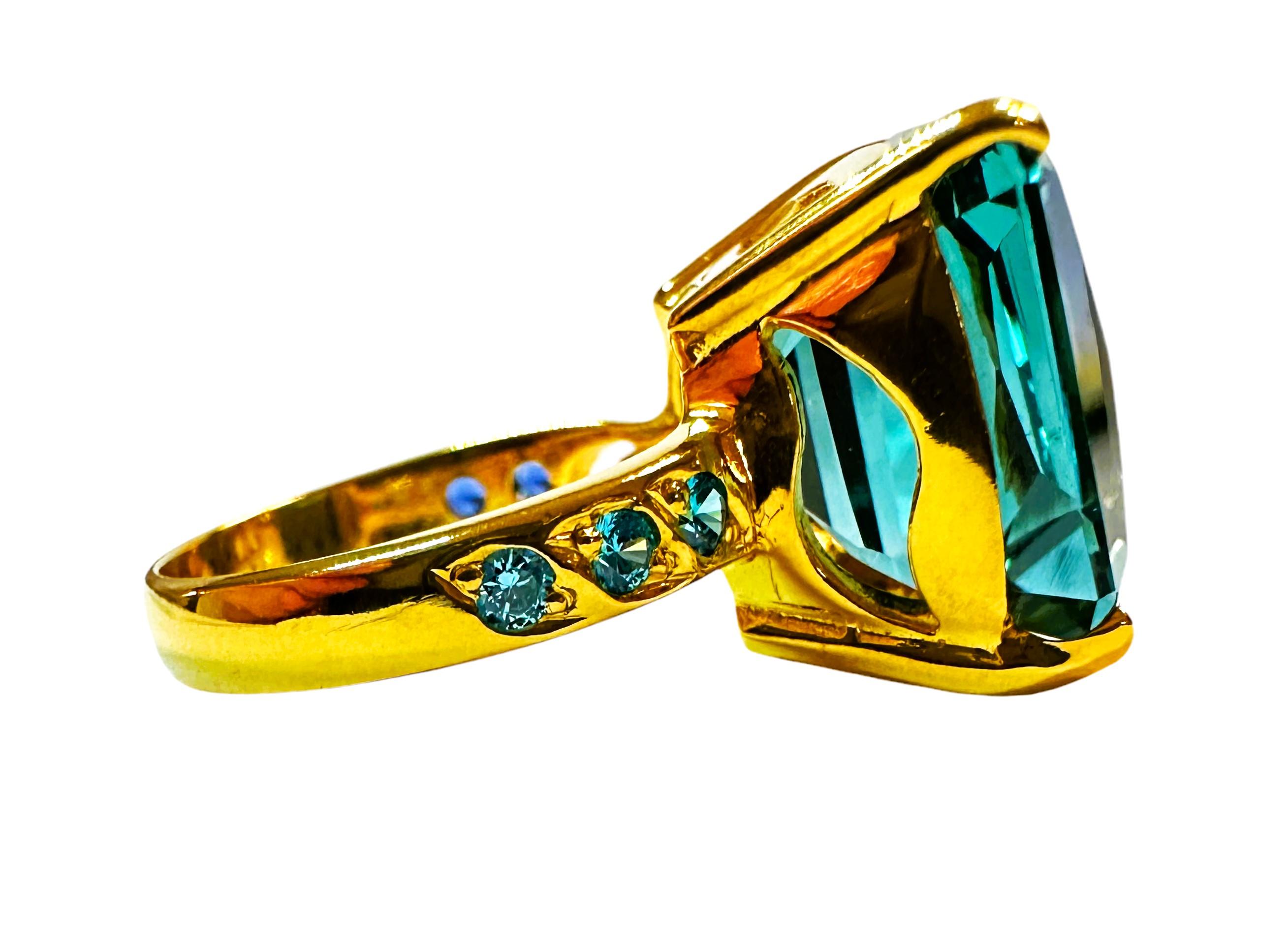 Neuer afrikanischer 12,90 Karat Teal Blauer Turmalin & Saphir R vergoldeter Sterling Ring im Zustand „Neu“ in Eagan, MN