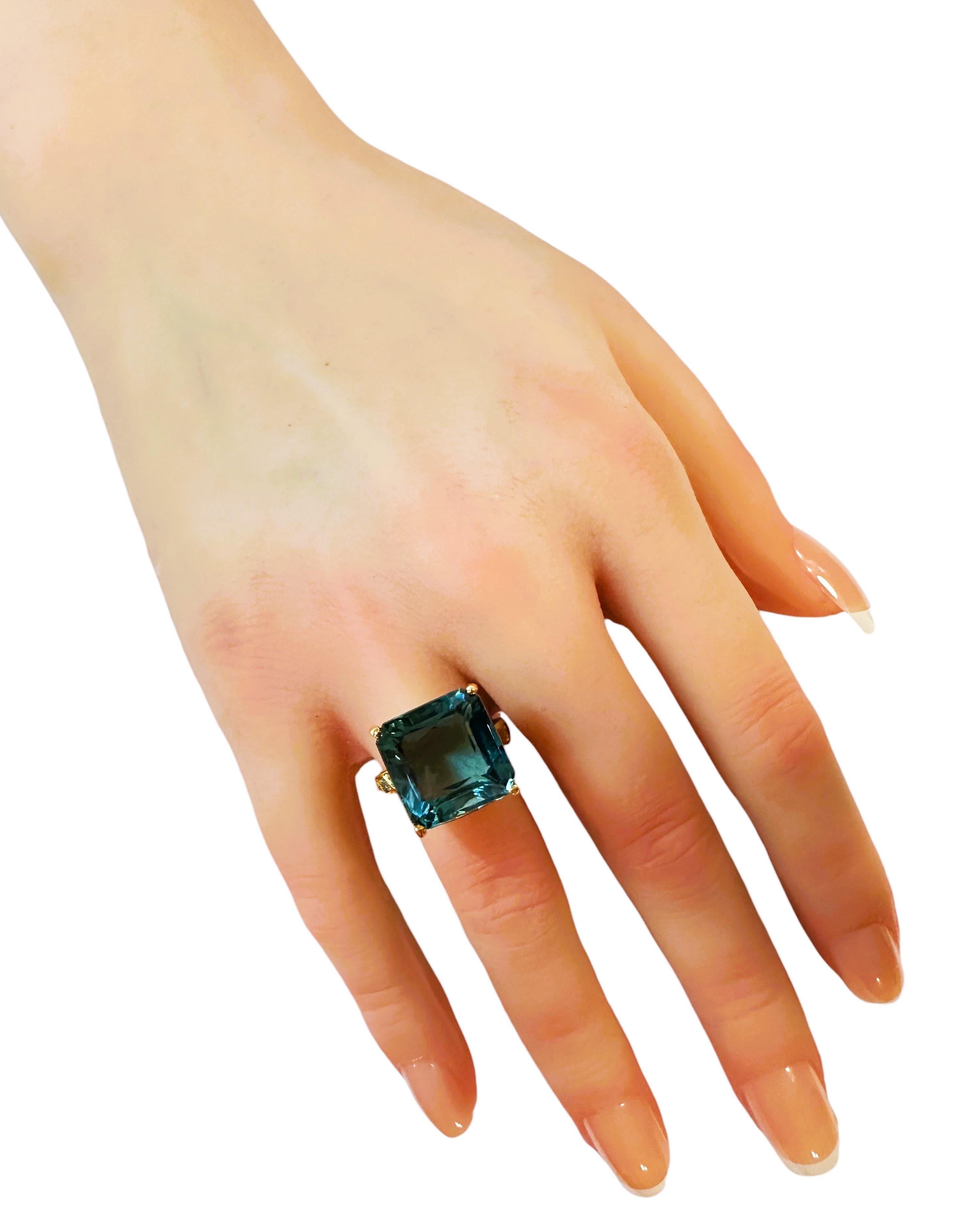 Neuer afrikanischer 12,90 Karat Teal Blauer Turmalin & Saphir R vergoldeter Sterling Ring Damen