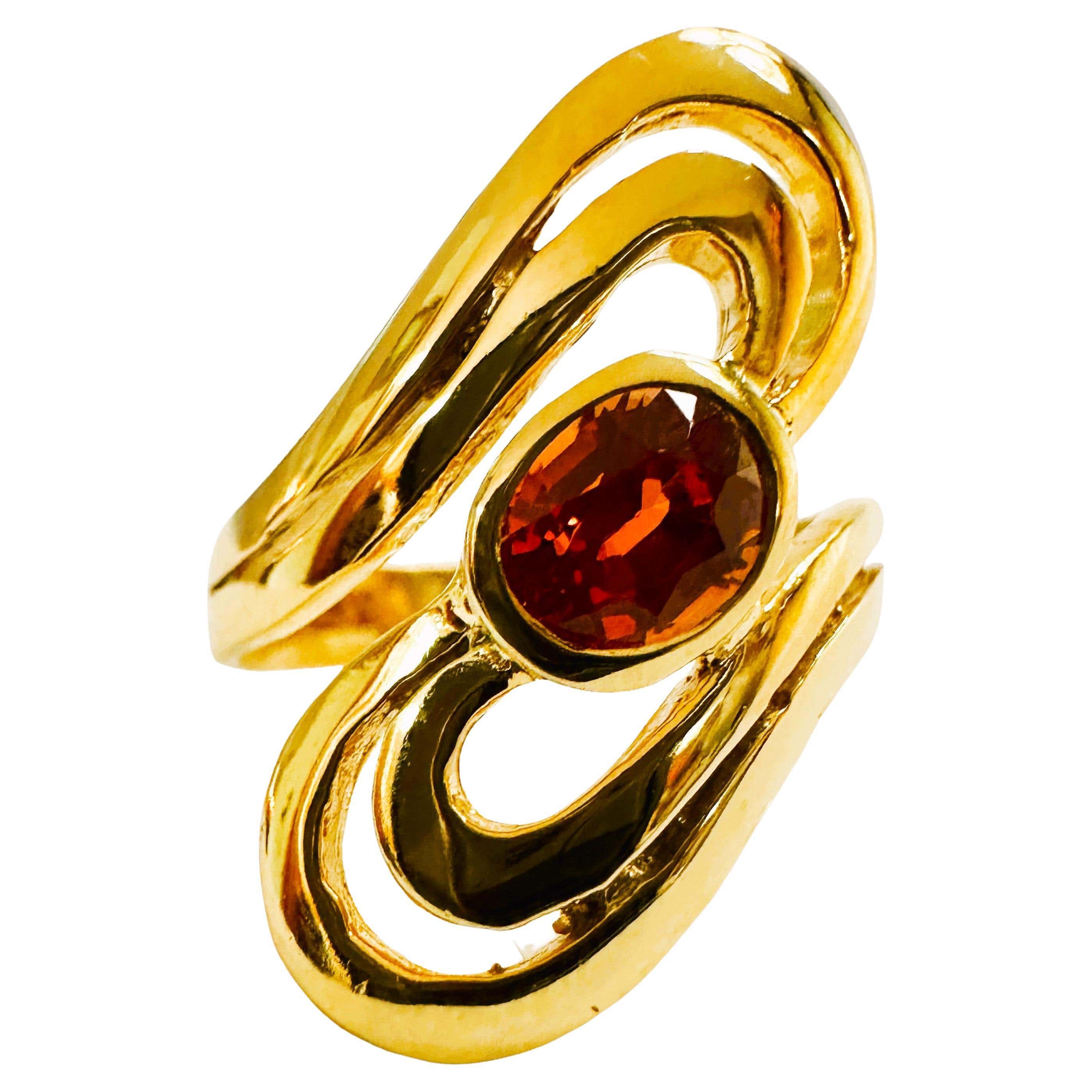Neuer afrikanischer 1,3 Karat Mandarin Orange Granat Gelbgold vergoldeter Sterling Ring