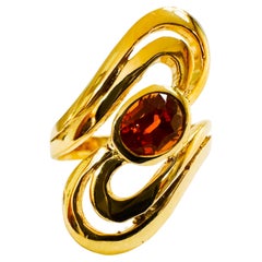 Vintage New African 1.3 Ct Mandarin Orange Garnet Yellow Gold Plated Sterling Ring