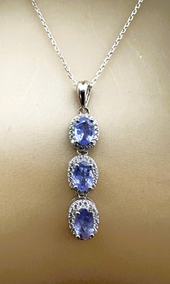 New African 1.30 ct 3-Stone Tanzanite Sapphire Sterling Pendant Necklace