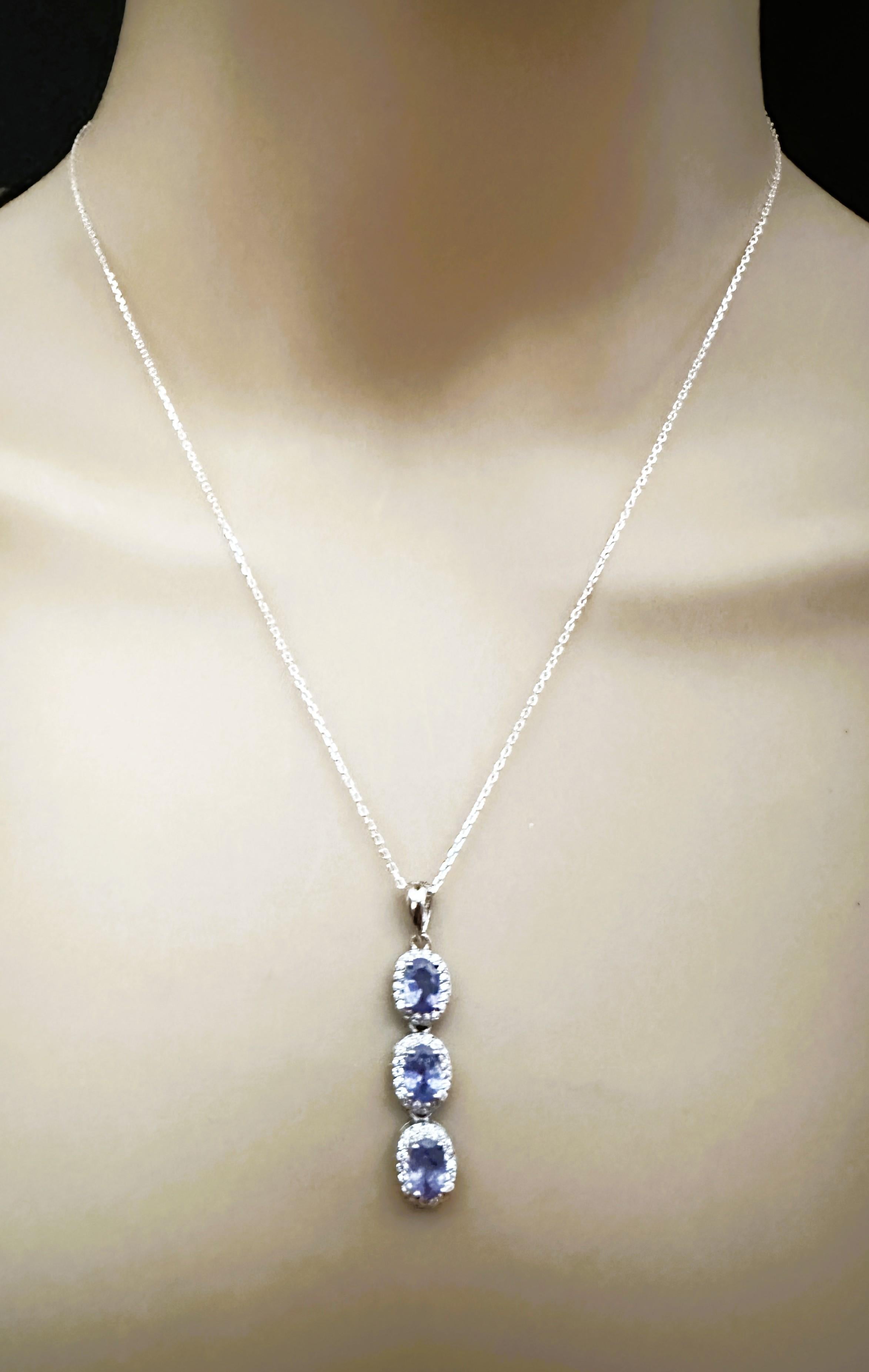 Women's New African 1.30 ct 3-Stone Tanzanite Sapphire Sterling Pendant Necklace
