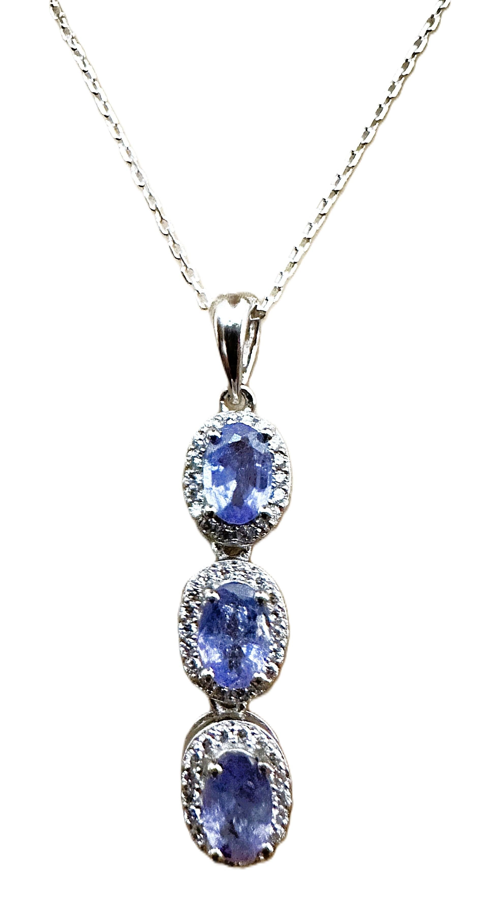 New African 1.30 ct 3-Stone Tanzanite Sapphire Sterling Pendant Necklace 1